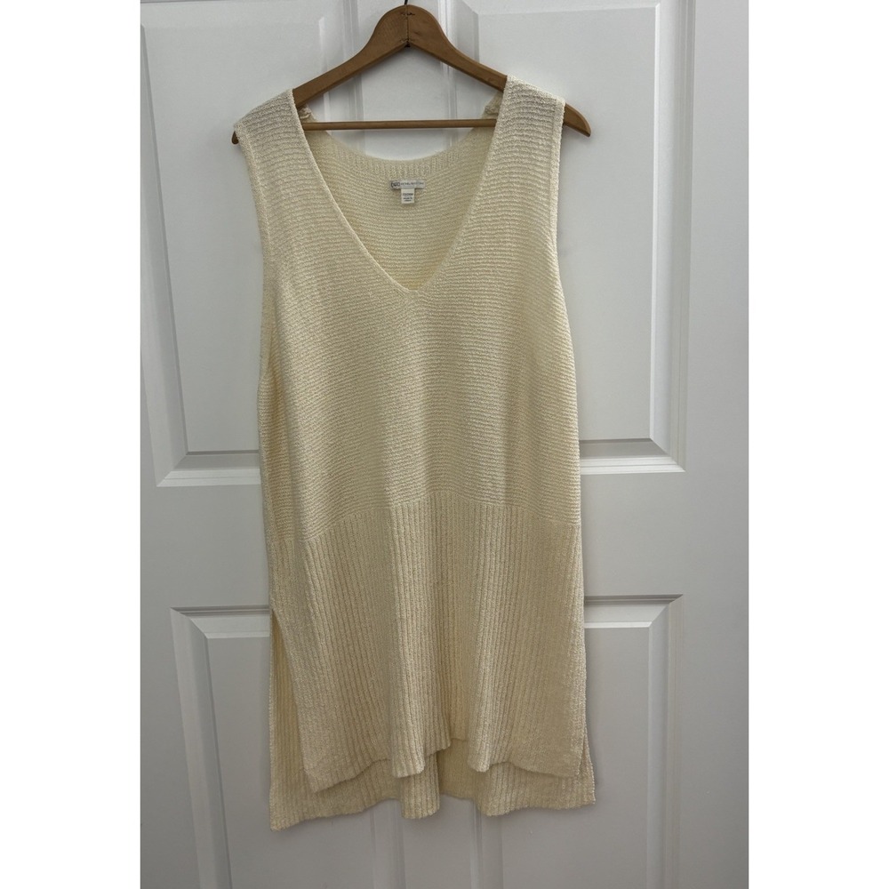 Cato Plus Size 22/24W Ivory Sleeveless Knit Tunic Sweater Hi‎ Low Side Slit Boho